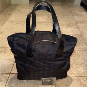 Chanel Travel Line Black Nylon CC-
Jacquard Tote WITH authenticity card